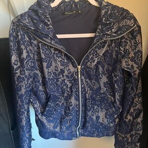 Venezia Navy Floral Lace Bomber Jacket